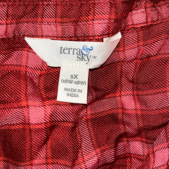 Terra & Sky Plus Flowy Top Button Down Plaid Shirt Size 1X New w Box - Picture 3 of 6